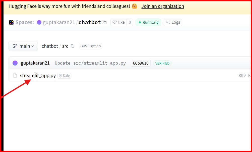 Picture showing the streamlit_app.py file in the src folder